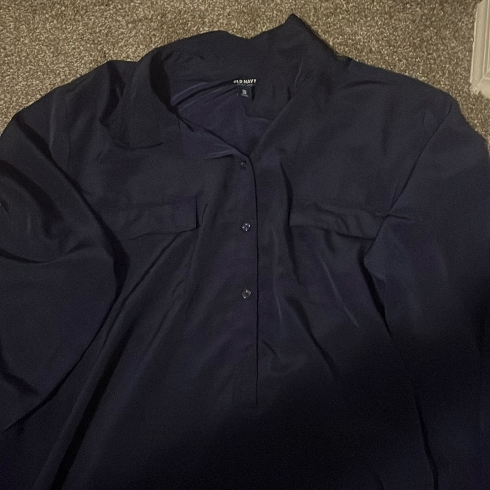Dark blue button down shirt